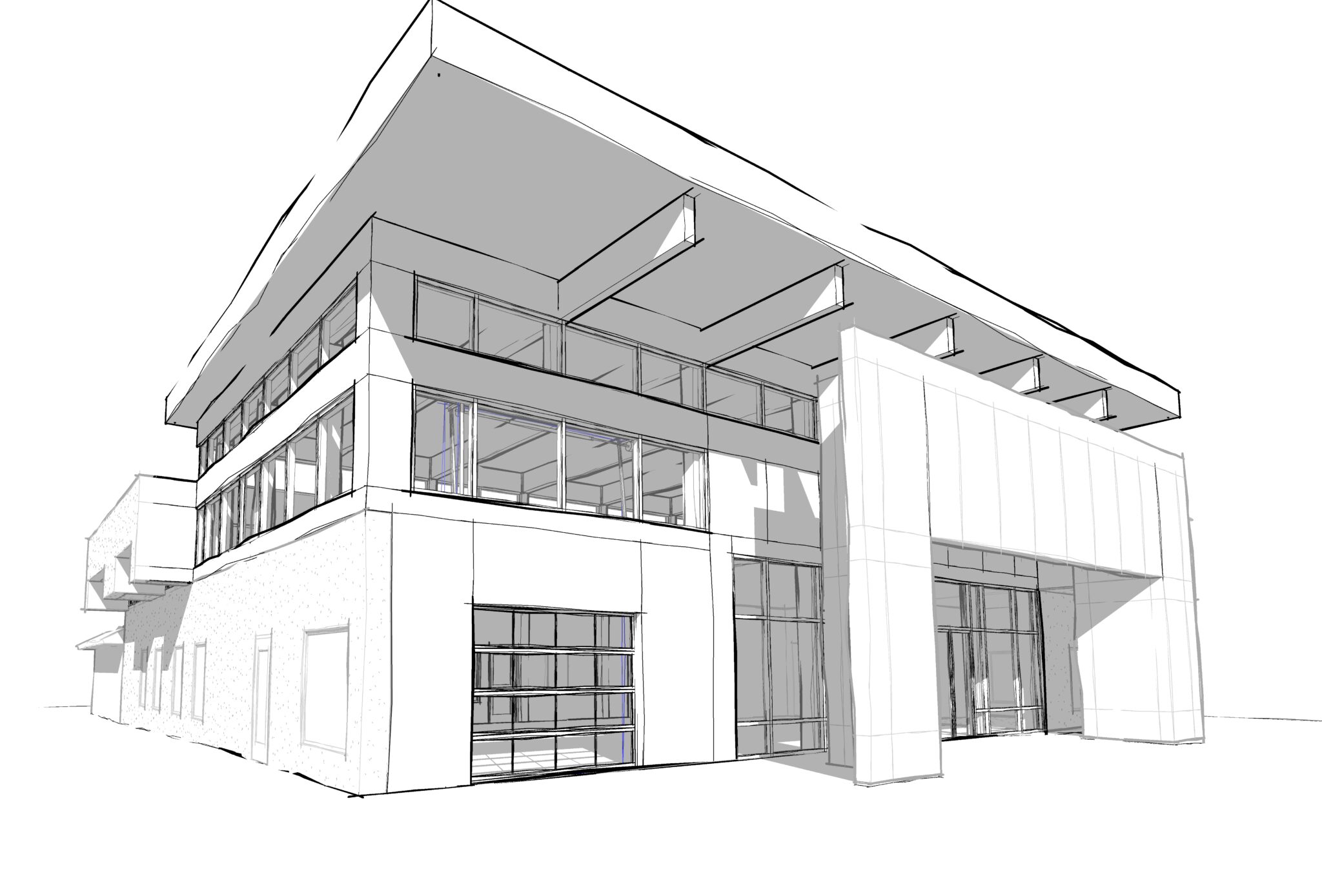 exterior render view of commercial building.