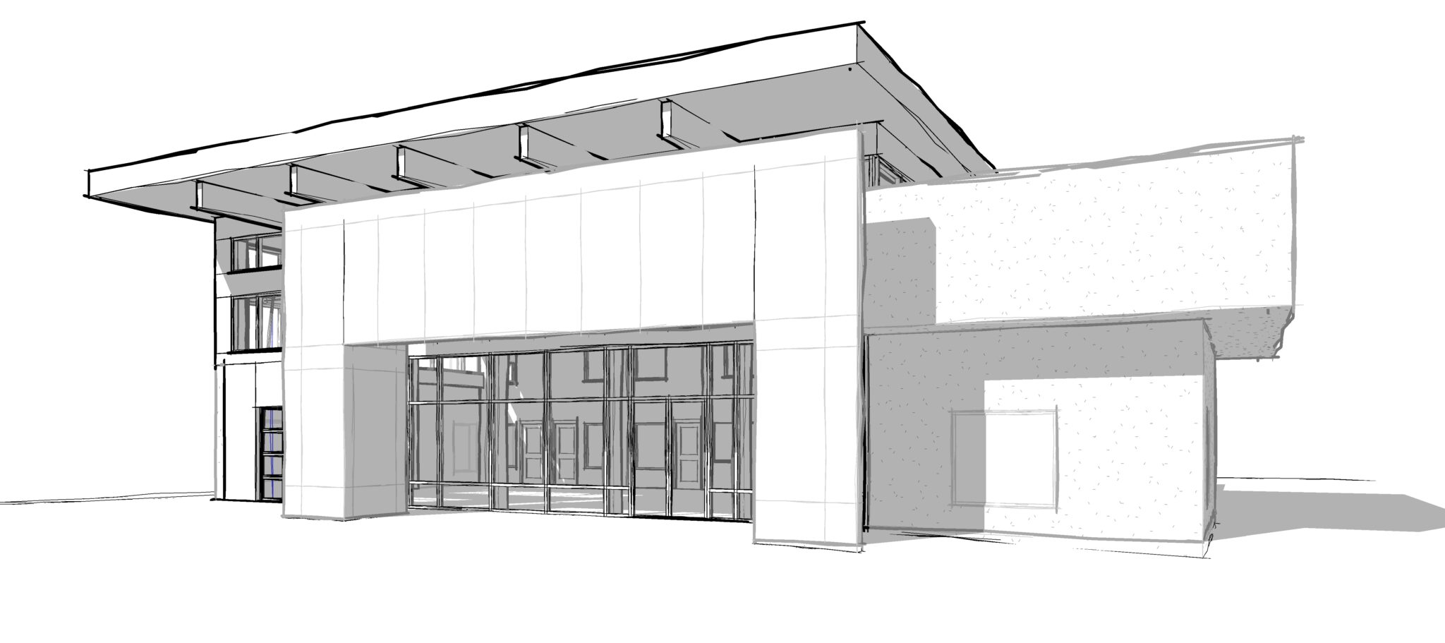 exterior render view of commercial building.