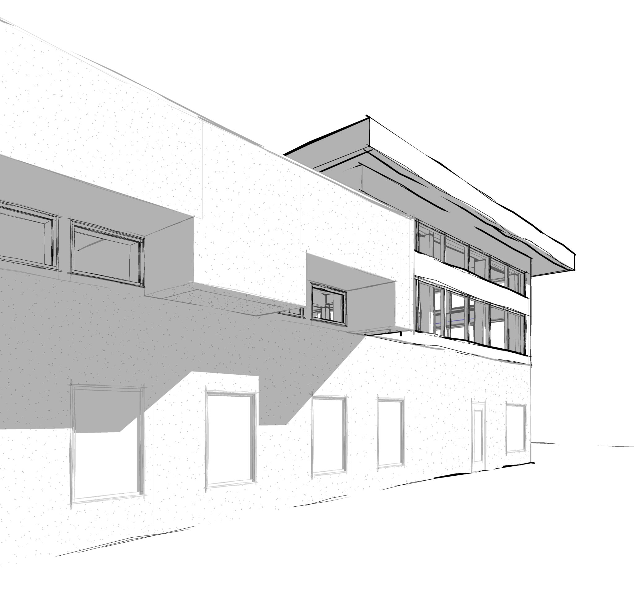 exterior render view of commercial building.