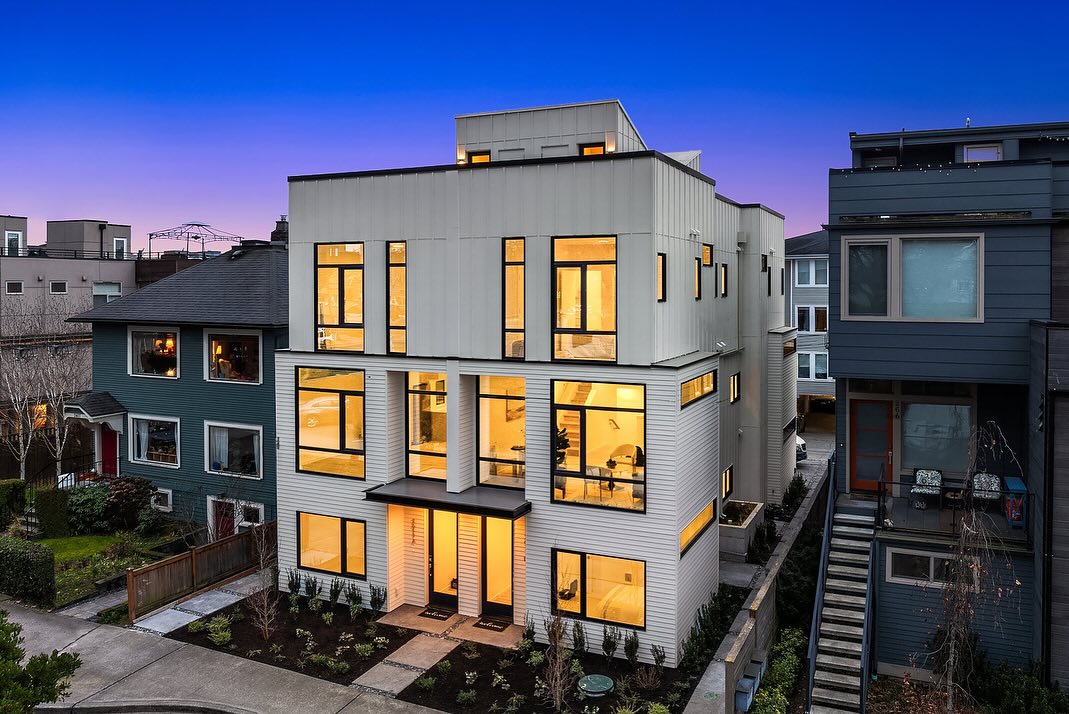 exterior photo of urban infill townhome.