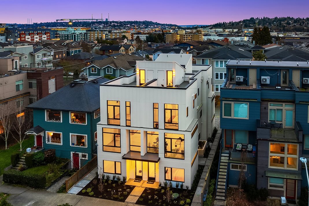 exterior aerial photo of urban infill townhome.
