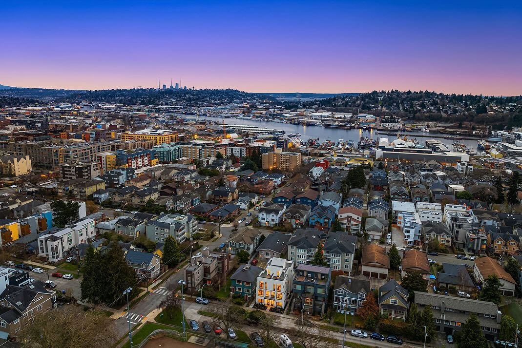exterior aerial photo of urban infill townhome.