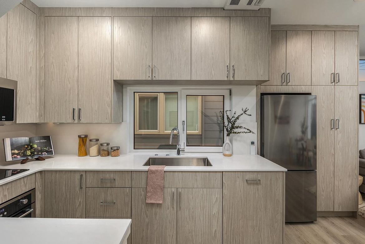 interior photo of kitchen in urban infill townhome.