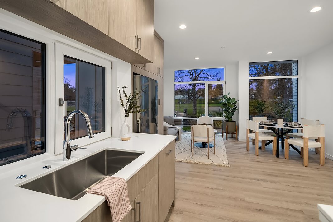interior photo of living room in urban infill townhome.