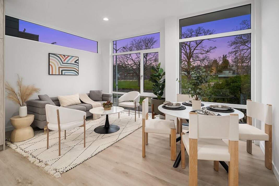 interior photo of living room in urban infill townhome.