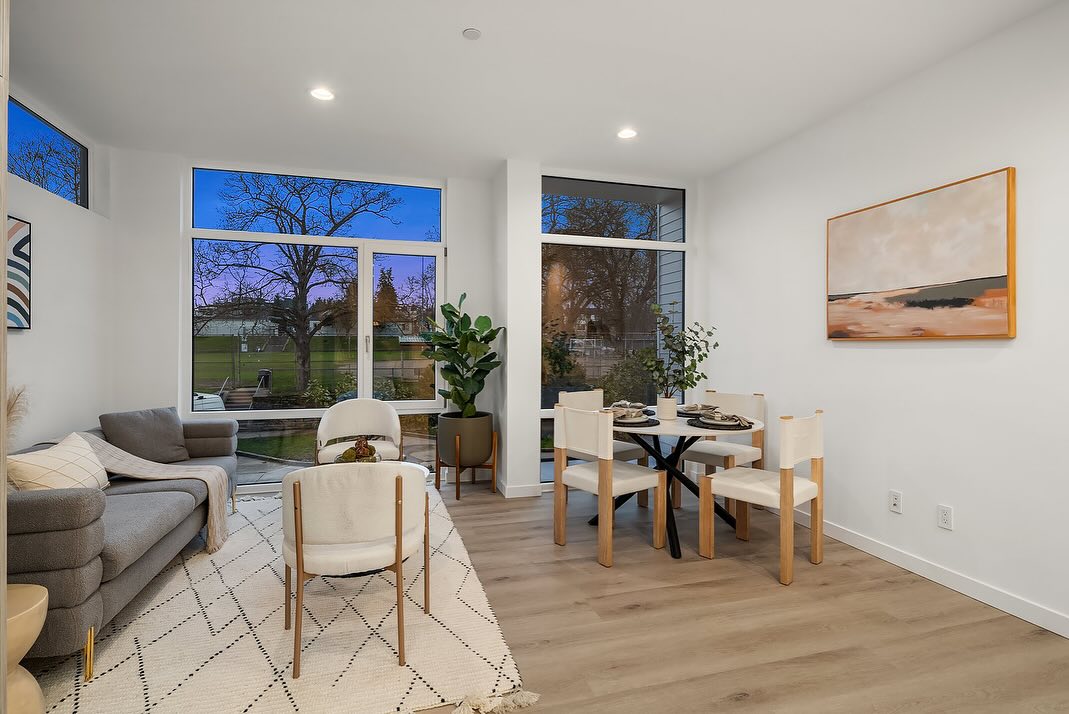interior photo of dining room in urban infill townhome.