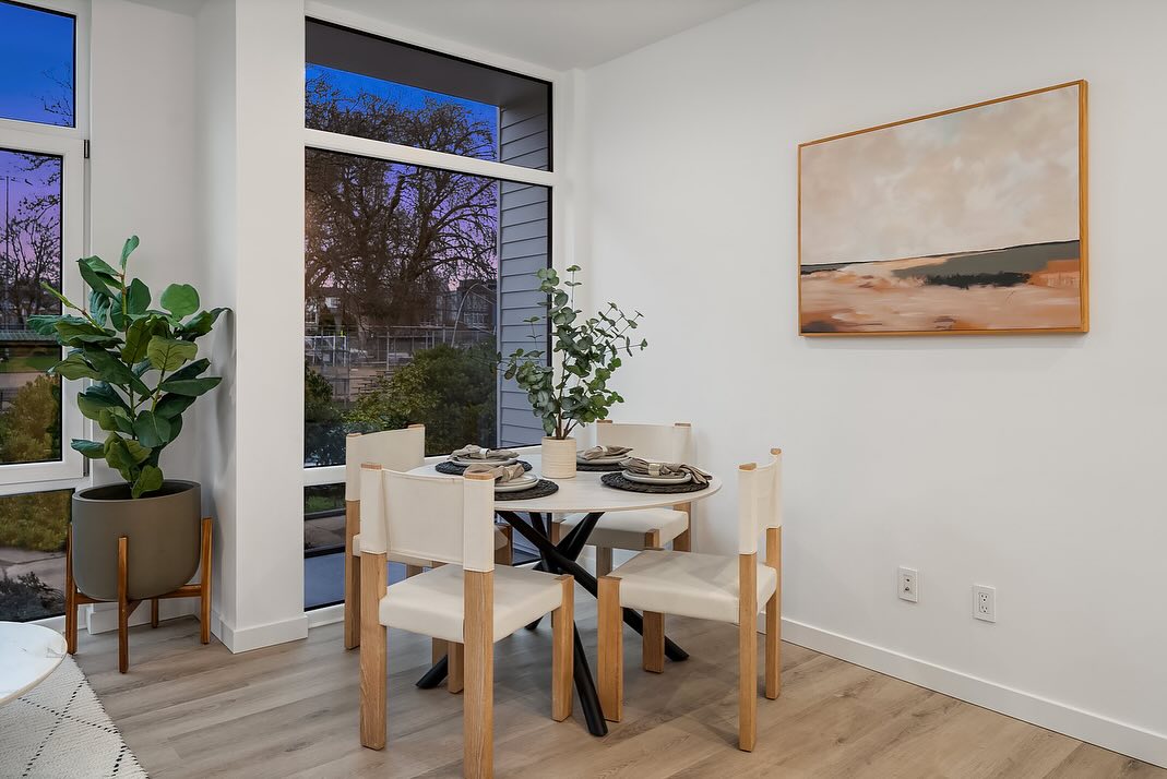 interior photo of dining room in urban infill townhome.