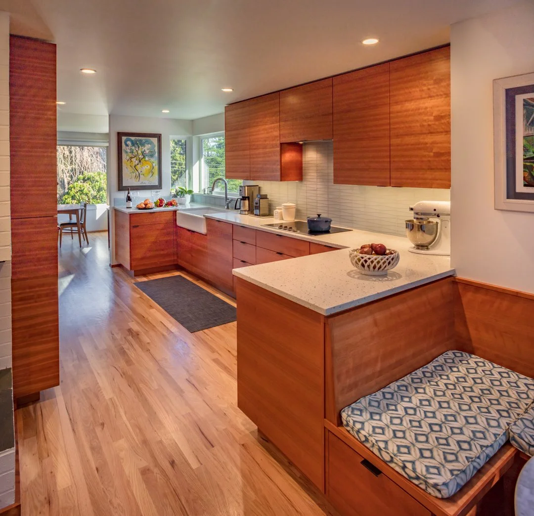mid-century modern interior kitchen view.