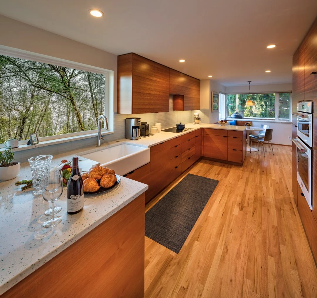 mid-century modern interior kitchen view.