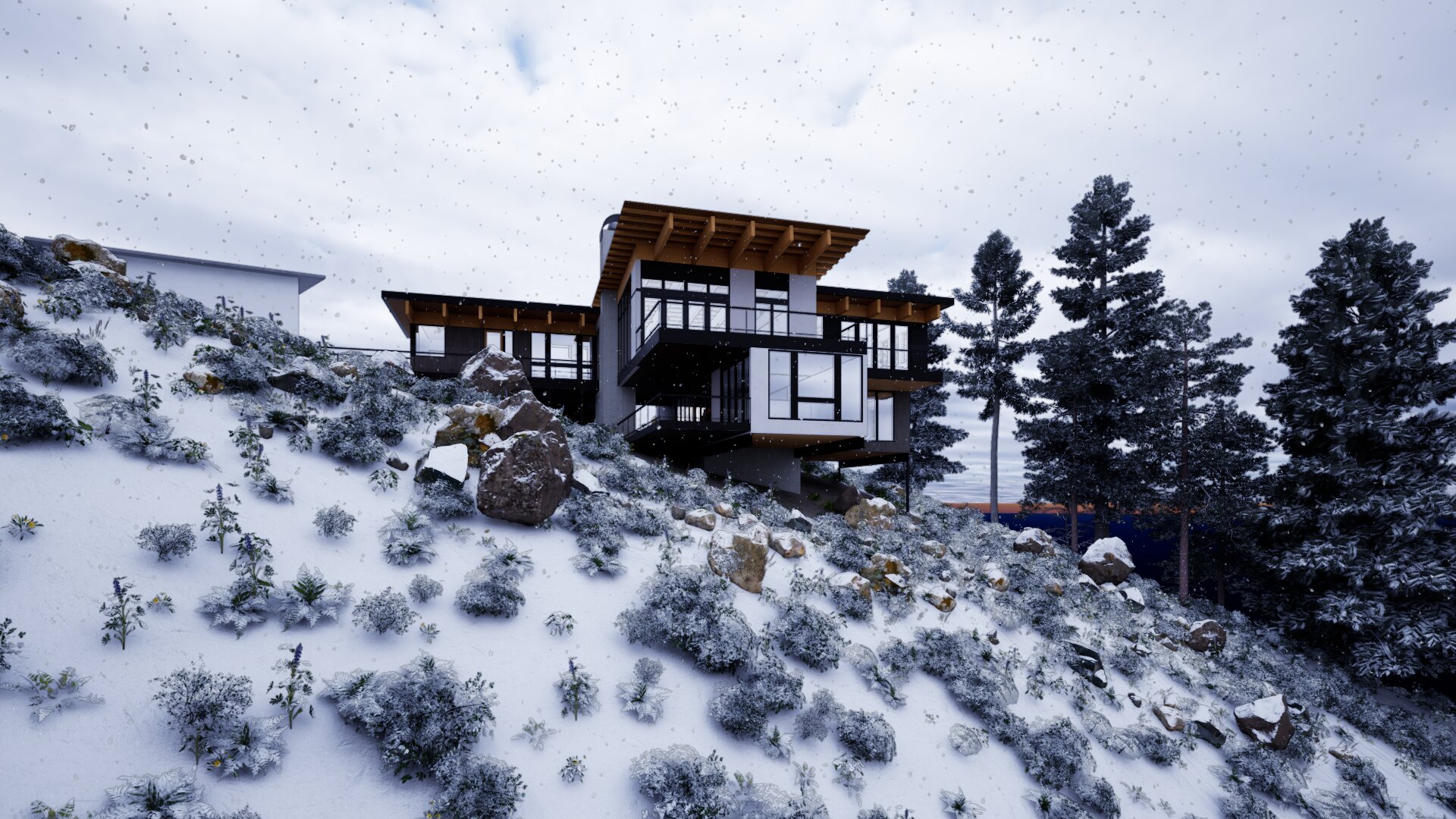 View of mountain home looking from below.