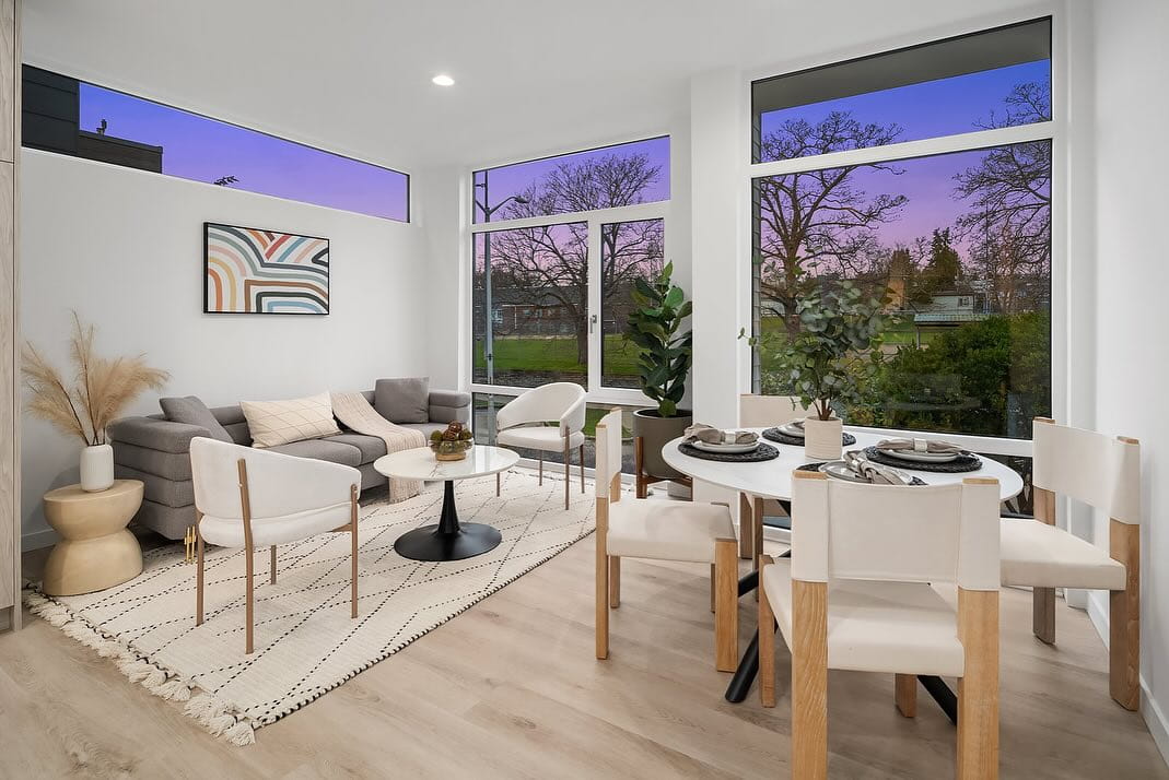 interior photo of living room in urban townhome.